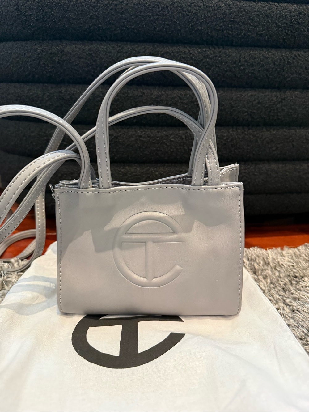 Telfar Mini Leather Shopper in Light Gray
